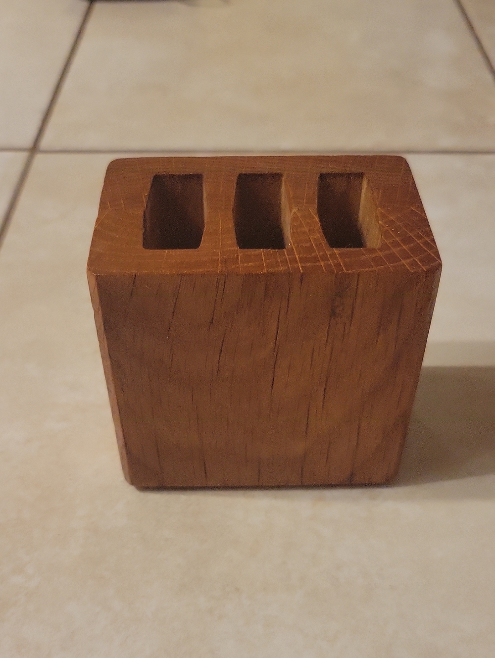 Vintage MCM Solid Oak Wood Pen Pencil Letter Opener Holder